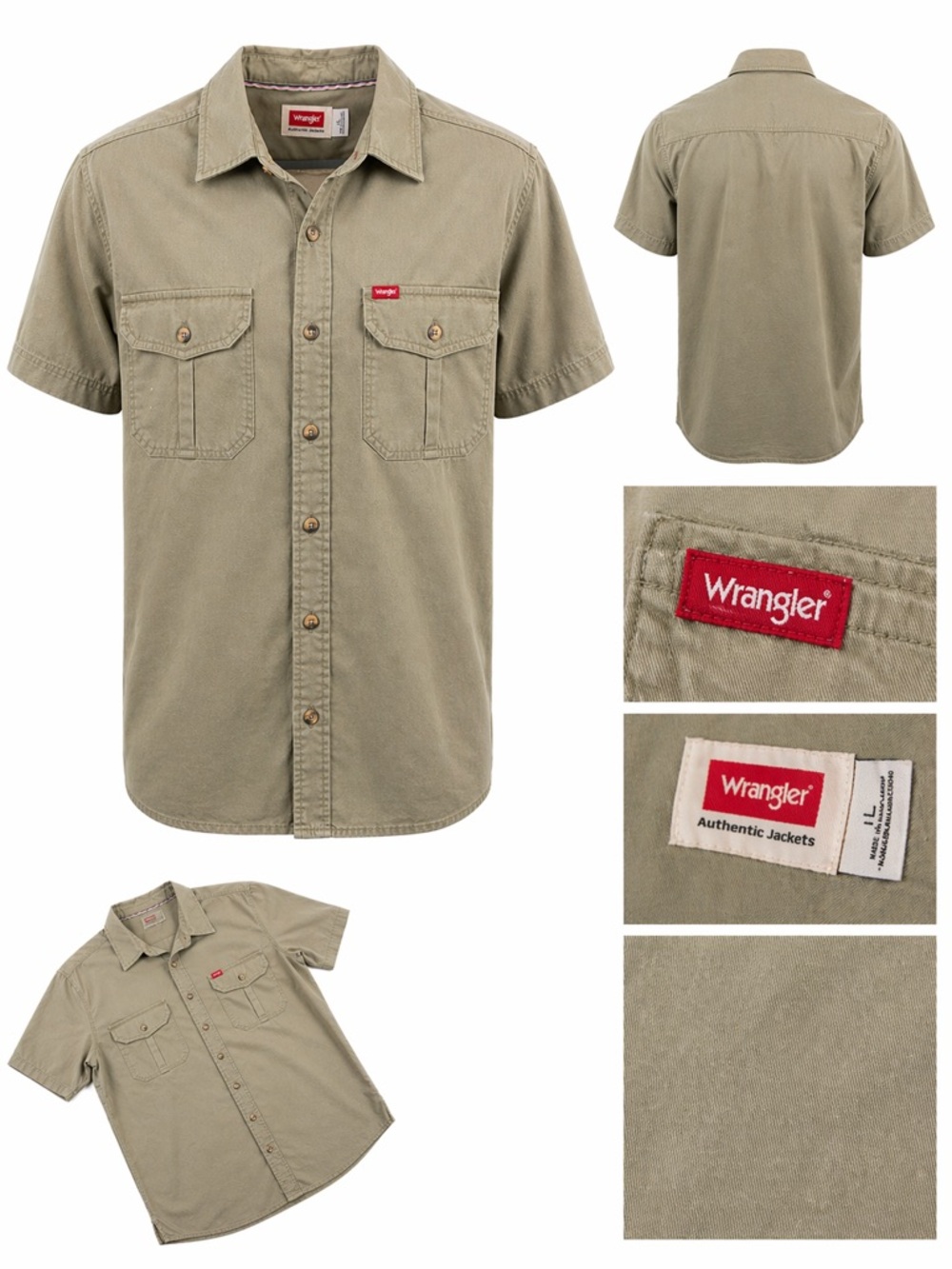 Wrangler Khaki Short Sleeve Button-Up Shirt – Men’s Large